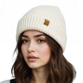 ACUSHLA Waterproof Windproof Cuff Beanie for Men & Women - Fleece-Lined Thick Warm Knitted Winter Hat for Cold Weather Unisex Heavyweight Watch Cap, Creamy White
