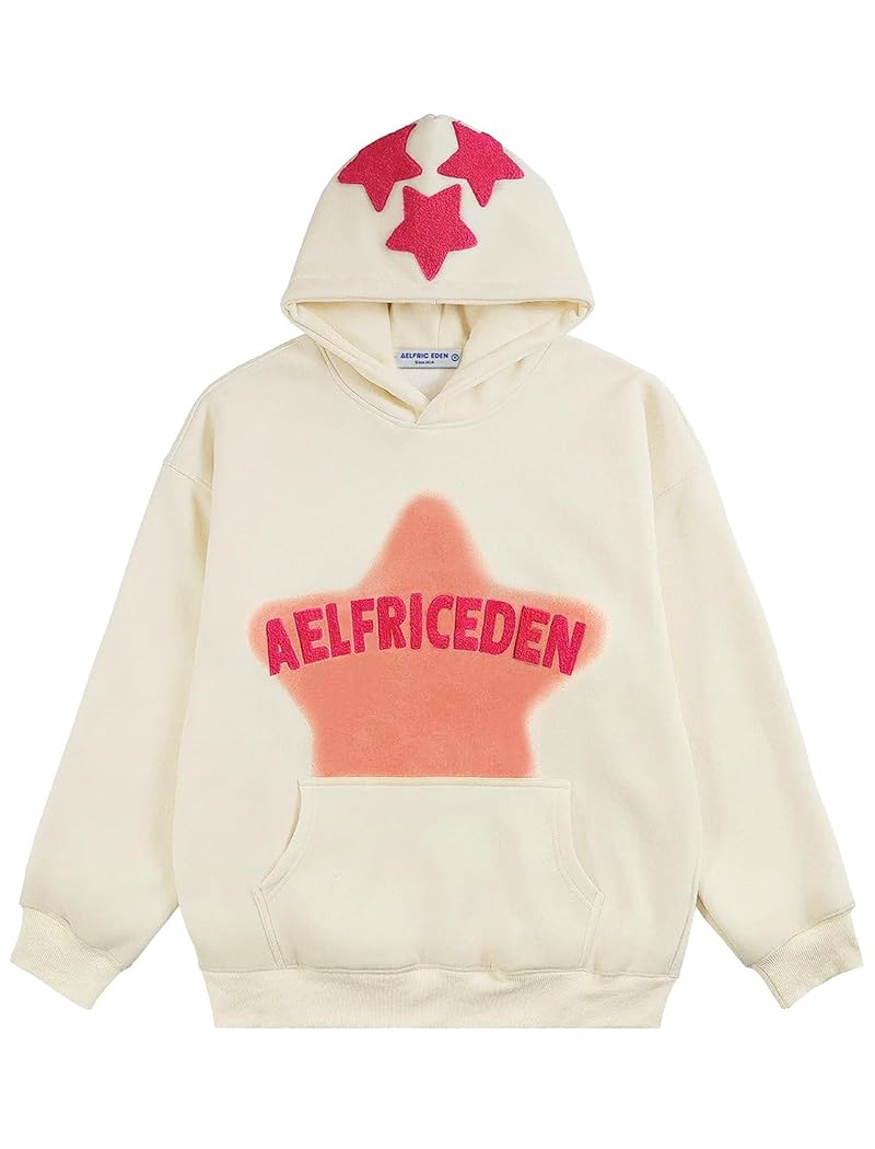 Aelfric Eden Aa01-Beige Small Graphic Hoodie Men Y2K Oversized Streetwear