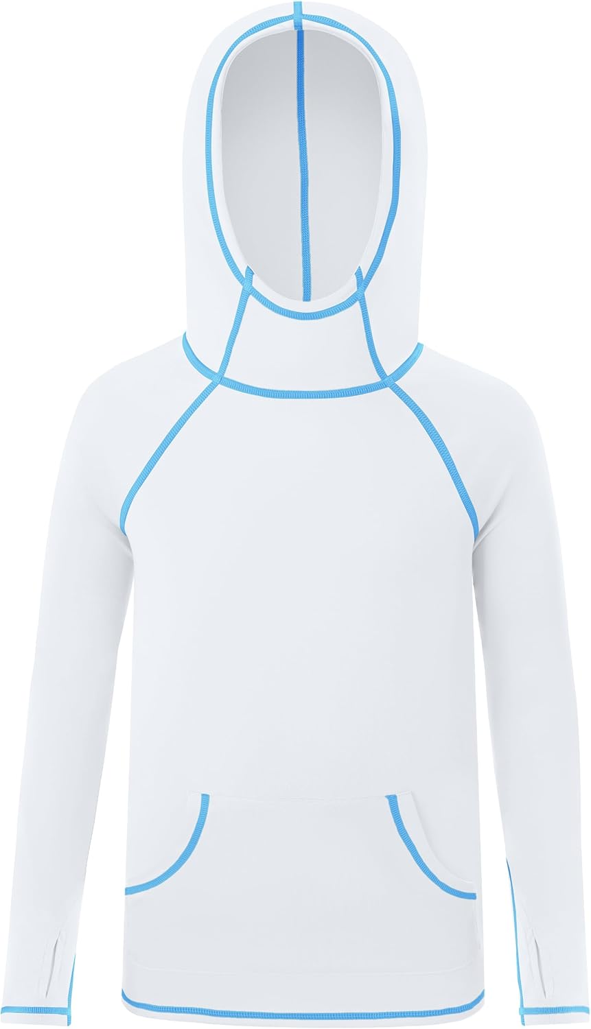 Skiennix Boys Rash Guard Hoodie - Long Sleeve UPF 50+ Swim Shirt with Pocket for UV Protection