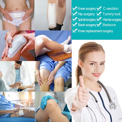 10 Pcs C-Section Incision Adhesive Island Dressing 4"x10" Bandage Breathable Bordered Gauze Pads for Post Abdominal Surgery Hysterectomy Tummy Tuck Recovery Wounds Cover Women Patients