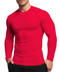 RGJU Undershirt Men Long Sleeve Slim Fit Sport Crewneck Thermal Shirt(red,S)