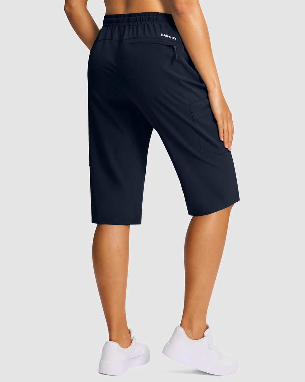 SANTINY Women's 15" Long Cargo Shorts - Lightweight, Quick-Dry Bermuda with 5 Zipper Pockets