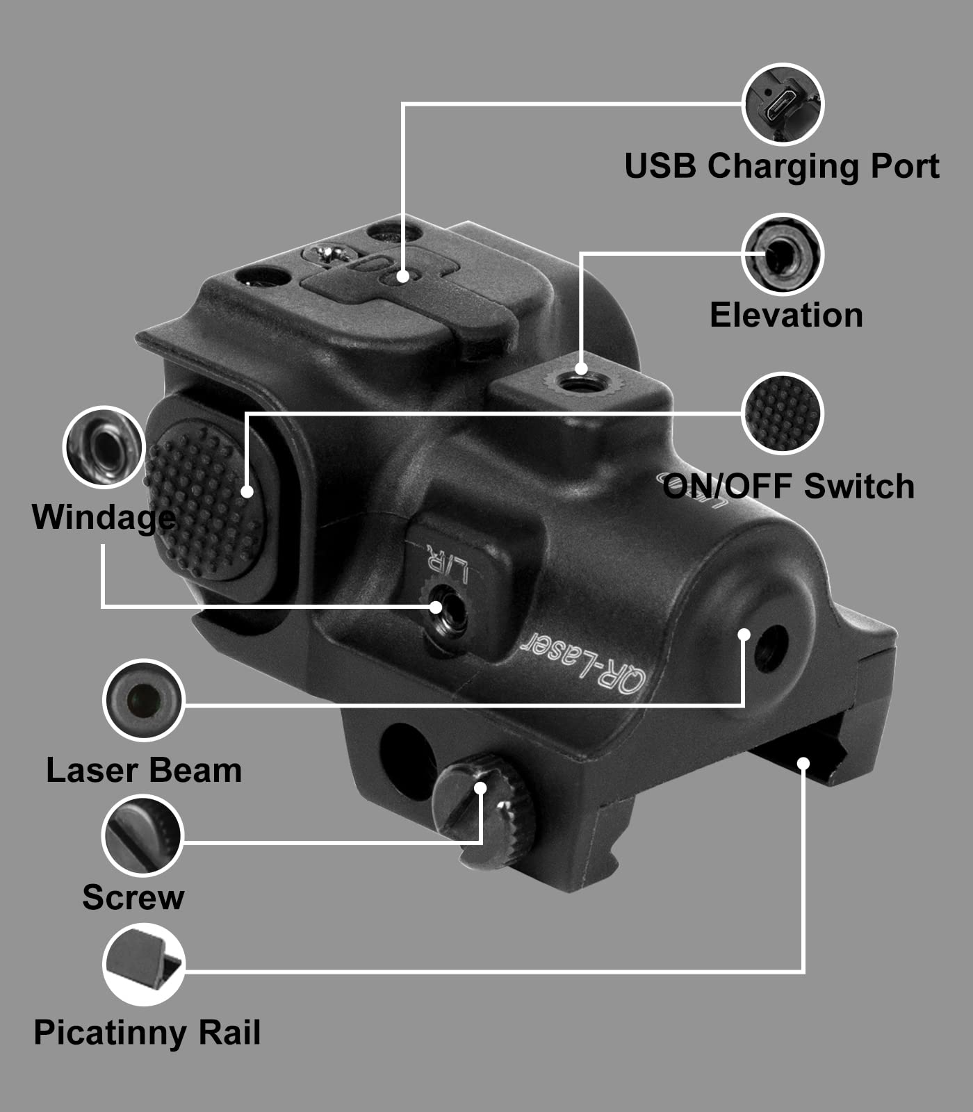 QR-Laser Red Laser Sight Ultra Compact Tactical Pistol Laser Sight Shockproof Rechargeable Red Dot Sight Used for Pistols and Rifles with Picatinny Rail