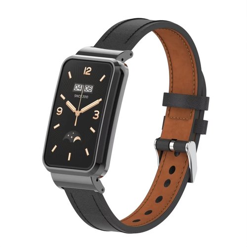 T-BLUER Compatible with Xiaomi Mi Band 7 Pro Band,Mi Band 7 Pro Leather Replacement Bracelet Strap Wristband Accessories with Metal Frame for Xiaomi Mi Smart Band 7 Pro,Black