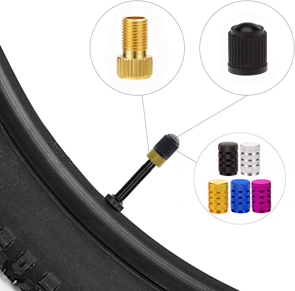 Alloygold Presta Valve Adapter, 5 Pcs Presta to Schrader Adapters, French/UK to US Bike Valve Adapter with 15 pcs Valve Caps, Bicycle Pump Adapter for Mountain Bike, Road Bike and Cars (Blue)