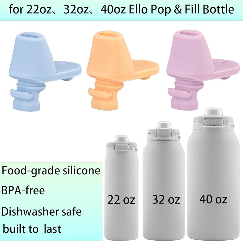 6 Pcs Water Bottle Mouthpiece for Ello Pop & Fill, BPA Free Silicone Replacement for 22oz/32oz/40oz Bottles - Pink/Yellow/Blue (Variation of THIS listing)