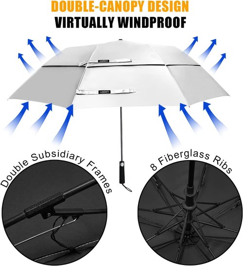 G4Free 62-Inch Portable Golf Umbrella - UV Protection, Automatic Open, Windproof Double Canopy