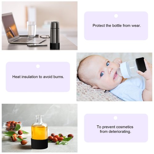 Honeydak 12 Pcs Silicone Sleeve Bottom Base Accessories for 16 oz Spray Bottles Anti Slip Cosmetic Spray Bottom Cover Washable Silicone Bottle Sleeve Protector Base for 12-24 oz Water Bottles, Black