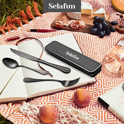 Portable Stainless Steel Travel Utensil Set with Case - 4 Pieces, Matte Black