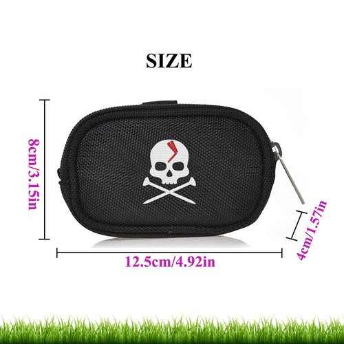 Mimeile Skull Golf Ball Pouch Tee Organizer Bag Accessory Holder Waist Belt Polyester Key Storage Marker Component Pocket Zipper Hook Durable Sports Small Black Gift for Dad Men Women