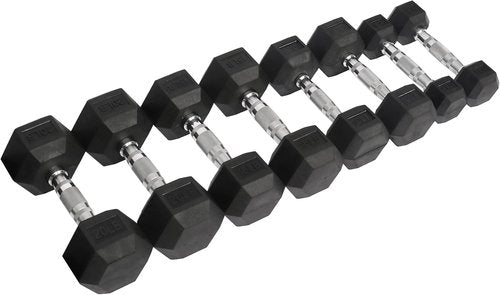 Fitvids Rubber Encased Hex Dumbbell Set | 5-20LB Pairs for Versatile Home Workouts - Black