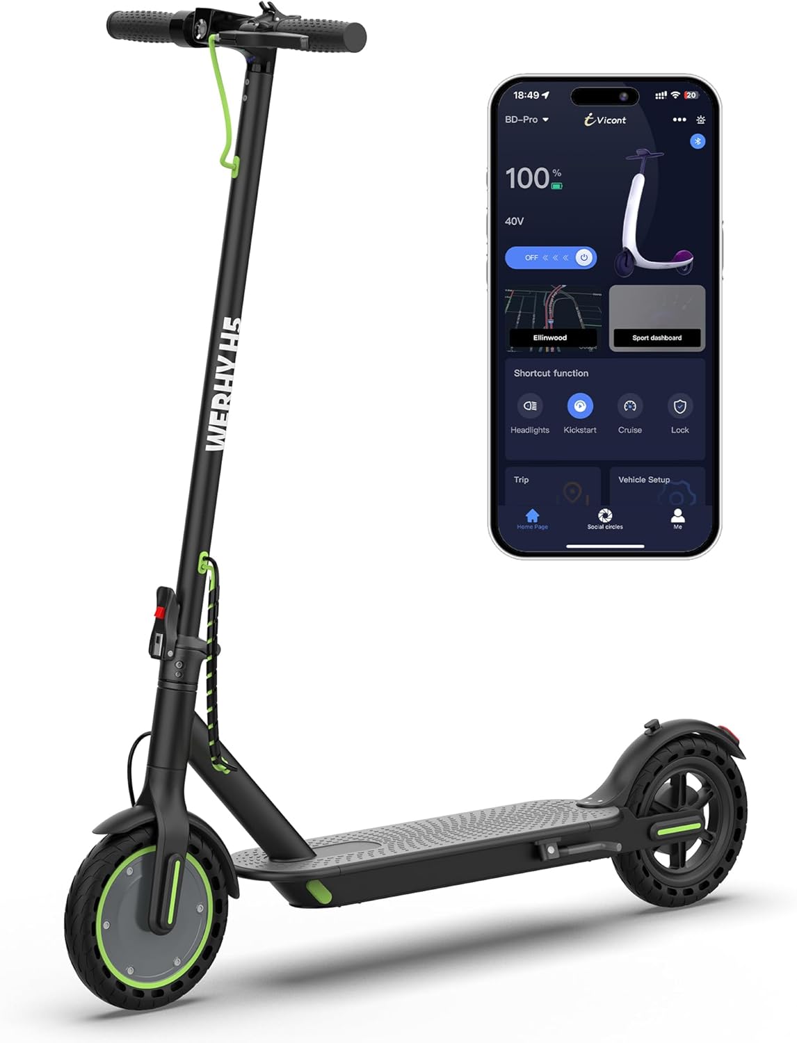 WERHY Electric Scooter - 350W/500W Motor, 19/22 MPH Speed, 15-28 Miles Range | Lightweight & Foldable with Dual Braking Systems