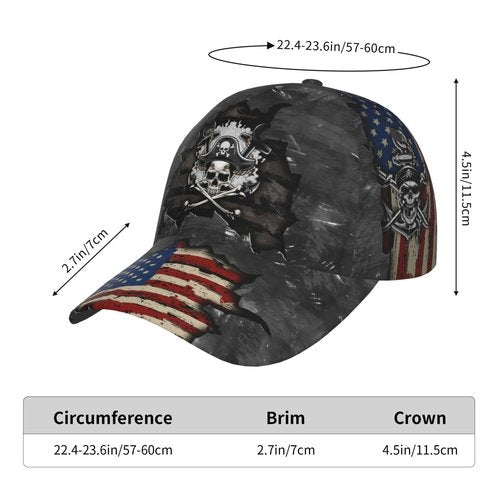 THE PIRATE KING Anime Pirate Captain Baseball Cap Skull Print Hat Halloween Baseball Cap Adjustable for Men and Women Grey