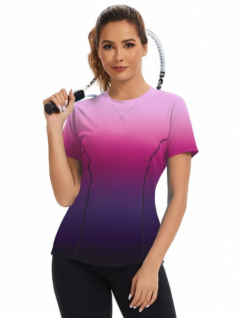 Avoogue Workout Tops for Women Breathable Athletic UPF50+ Sun Protection Shirts Summer Running Yoga Swim Outfits 2026(Gradient Purple,L)