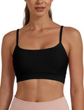 Buauty U Neck Sports Bra for Women, Adjustable Thin Straps Padded Push up Women's Sport Bras, Light Support Bra, Low Impact Spaghetti Strap Sport Racerback Bras Black S