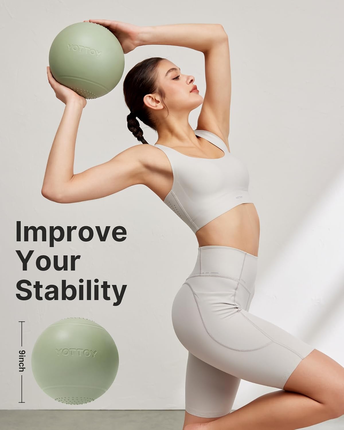 YOTTOY 9-Inch Pilates Ball - Anti-Burst Small Exercise Ball for Yoga, Physical Therapy & Home Workouts