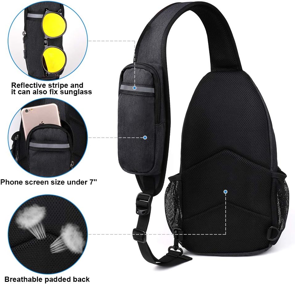 WATERFLY Crossbody Sling Backpack - Lightweight Travel & Hiking Chest Bag | Black Color