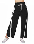 Enaisyl Women's High Waist Wide Leg Pants Striped Elastic Waist Track Pants Y2K Lightweight Baggy Streetwear with Pockets Black