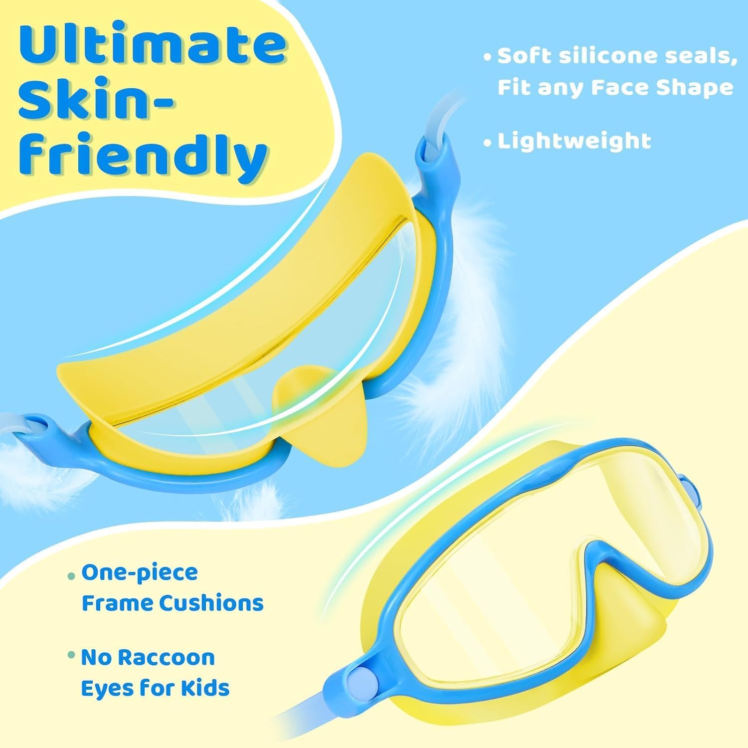 Vvinca Kids Swim Goggles - Anti-Fog Diving Mask with Nose Cover | Wide View, UV Protection, Ages 3-5