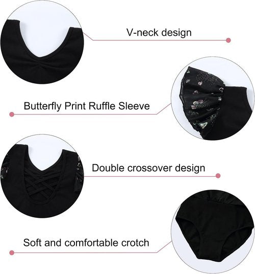 DIPUG Ballet Leotards for Girls - Shiny Toddler Dance Outfit with Skirt & Butterfly Design