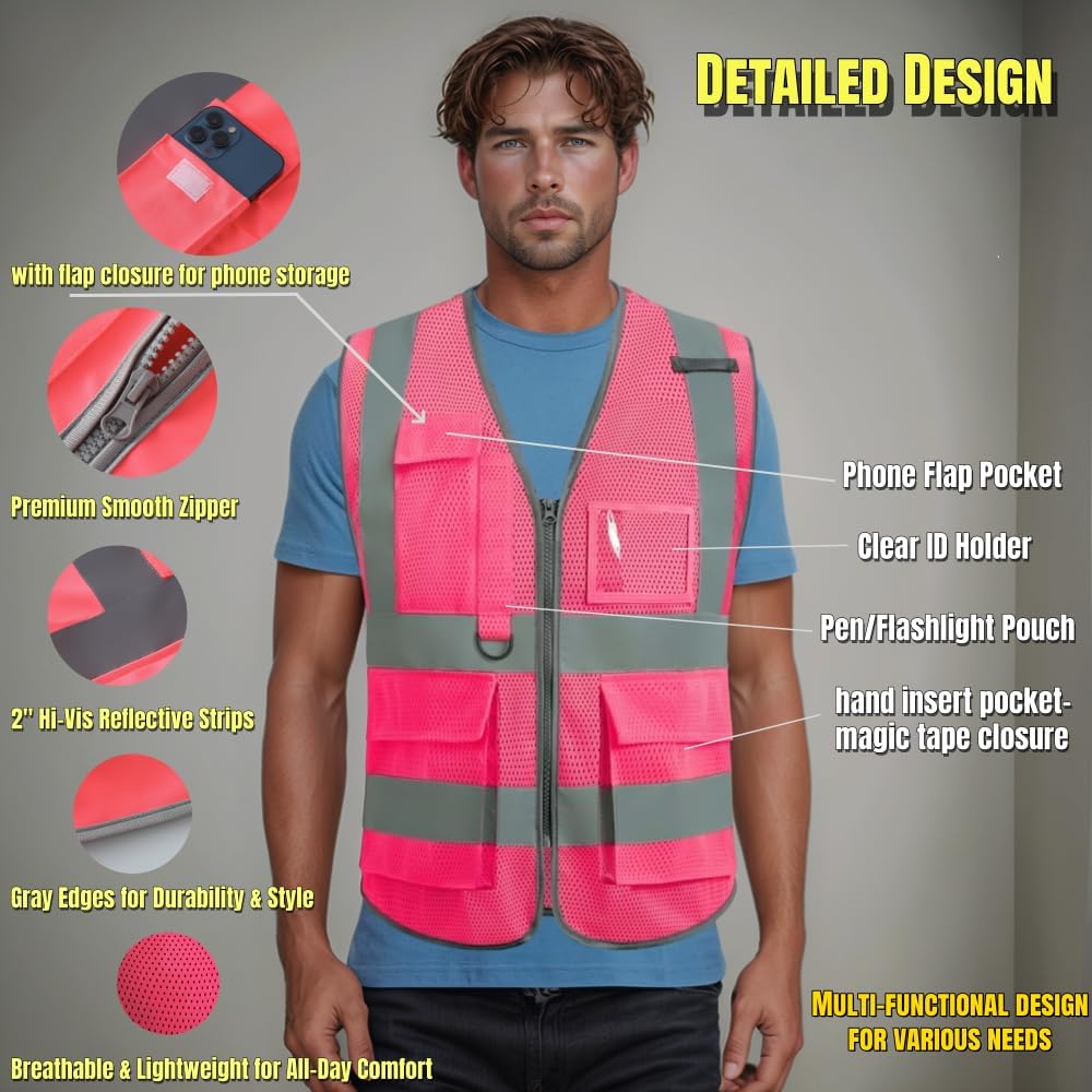Skiennix Hi-Vis Reflective Safety Vest - Enhanced Visibility for Road Crew & Outdoor Use