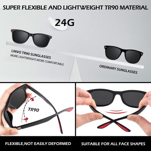 LINVO Polarized Sunglasses - Ultralight TR90 Shades for Men & Women | HD UV400 Protection