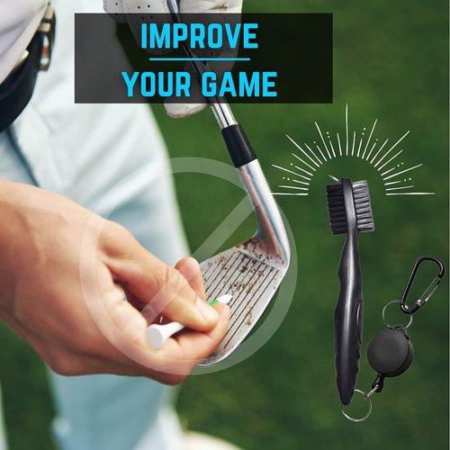 NuRich Tiger Golf Club Groove Brush Cleaner - Lightweight Dual Bristle Tool with Retractable Zip-Line Carabiner