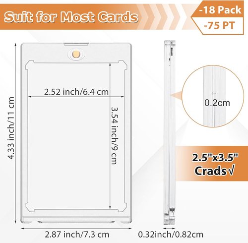 75PT Magnetic Card Holder - 18ct U-V Protection Sleeves for Trading Cards | Thick Hard Plastic Case