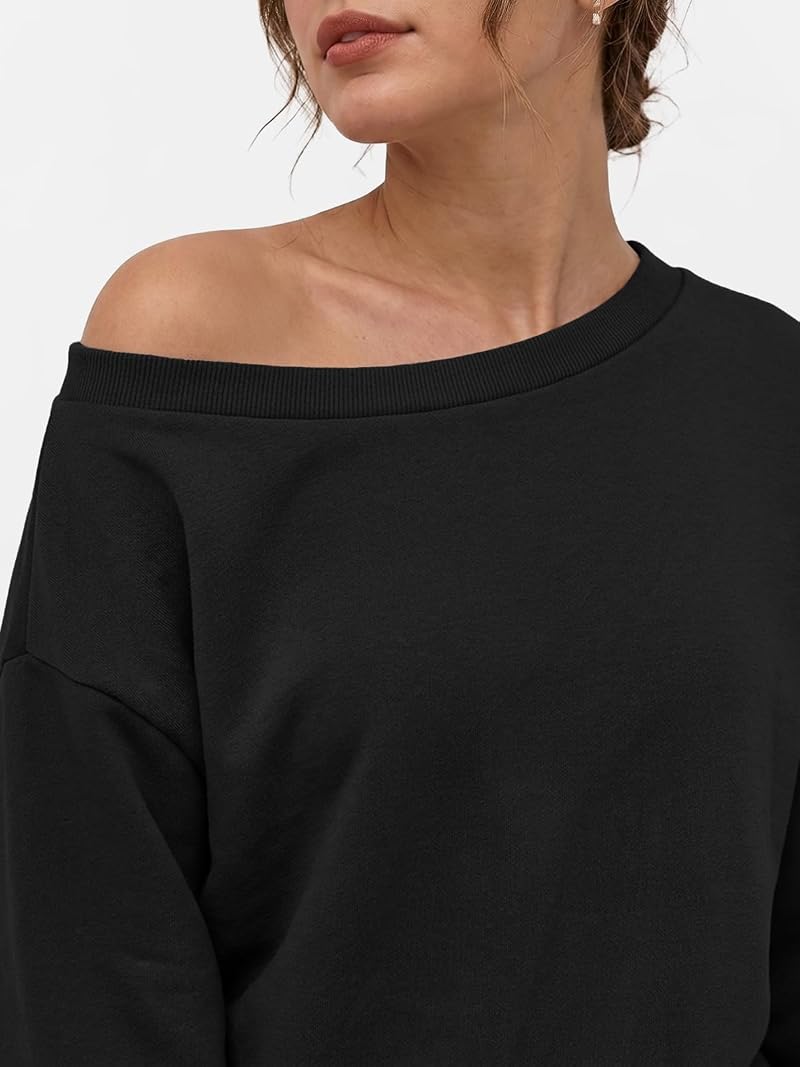 Off Shoulder Oversized Sweatshirt - Trendy Queen Black, Medium