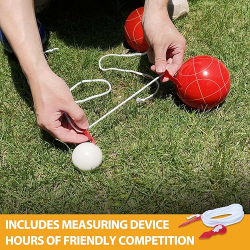 JOLORLY Professional 107mm Bocce Ball Set - Regulation Size & Weight for Tournaments, Red & Green, 8 Balls + Accessories