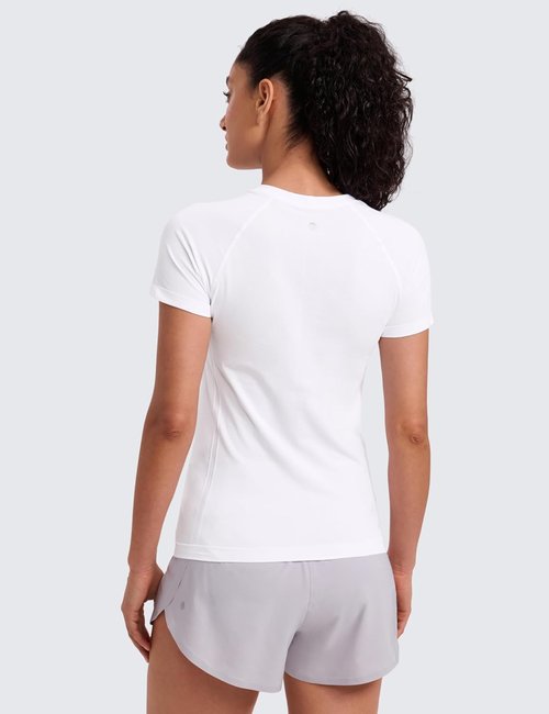 CRZ YOGA Seamless Workout Tops for Women - Breathable Short Sleeve Gym & Yoga Tees in Hip Length