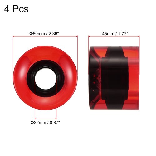 PATIKIL 60mm Longboard Wheels, 4 Pack Skateboard Wheel Street Wheels for Skateboards Cruiser Wheels Replacement 78A, Clear Red