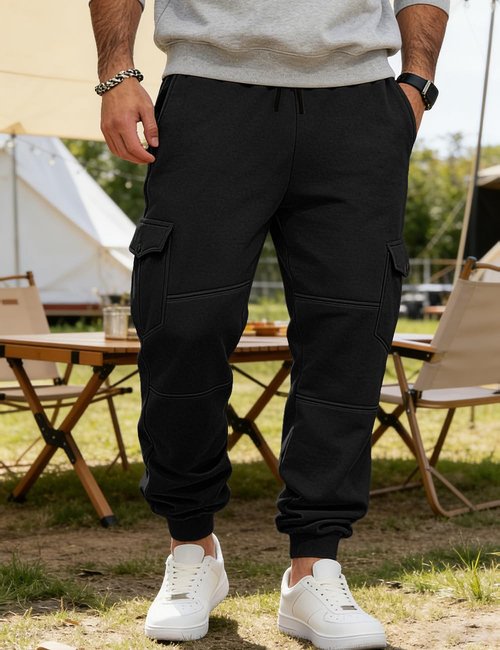 LINENNMAIN Men's Casual Cargo Sweatpants Fleece Lined Workout Joggers Athletic Drawstring Pants with Multi Pockets