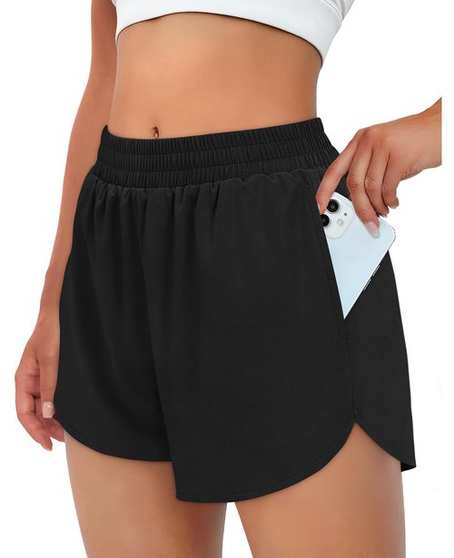 Shorts for Women with Pockets 2 in 1 Liner Side Split Biker Athletic Gym Running Workout Shorts Women High Waisted Tummy Control Spandex Hiking Boxer Yoga Dolphin Quick Dry 3" Black M