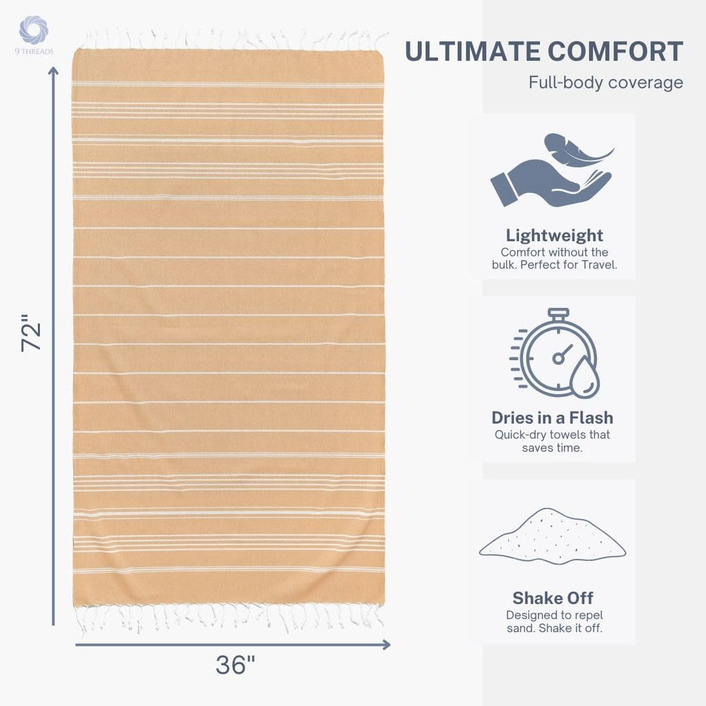 Skiennix Oversized Cotton Turkish Beach Towels - Quick Dry & Absorbent | Extra Large 36"x72" (Desert Sand, 2 Pack)