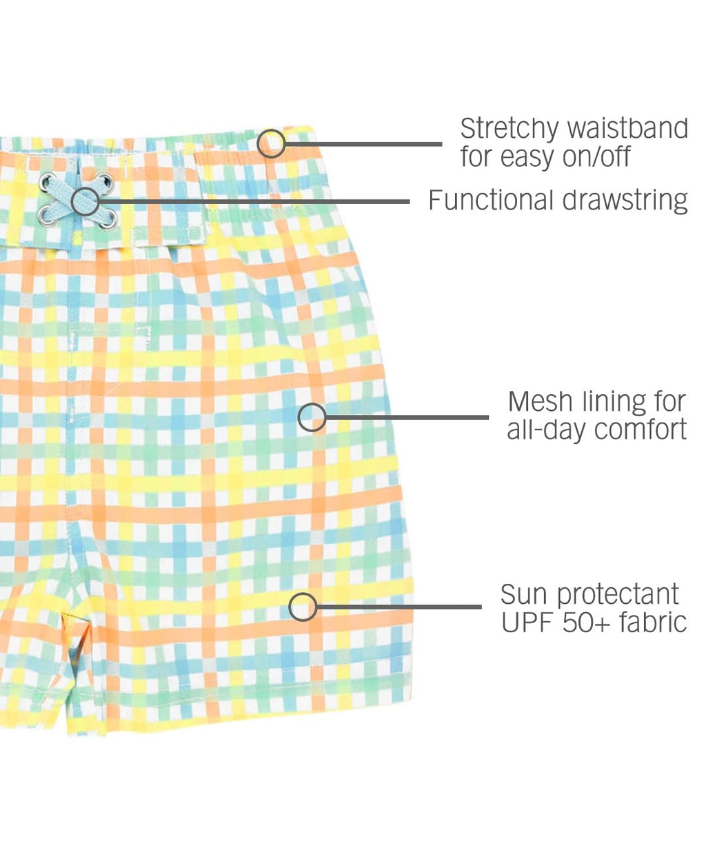RUGGEDBUTTS Boys Classic Gingham Swim Trunks - UPF 50+ Sun Protection Fashion Swim Trunks