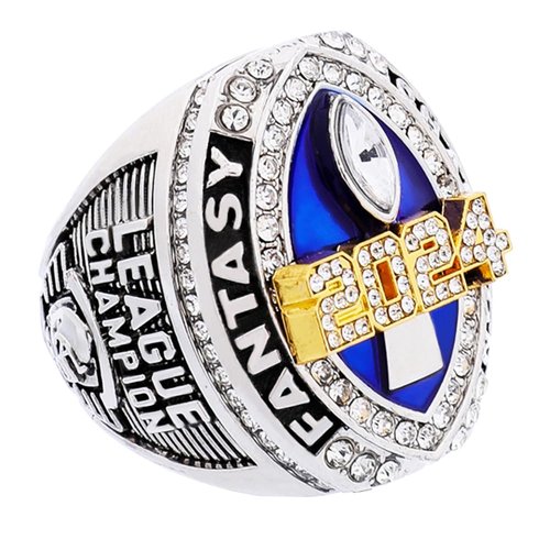 noblehead 2024 Fantasy Football Championship Ring | Heavy FFL Champion Ring | Gold Silver Tone Plated Award Trophy for Fantasy Football League Winner (Ring and Stand Together, Size 11)