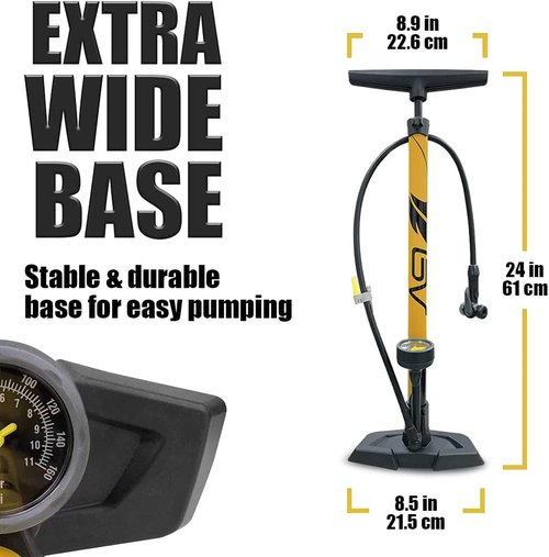 BV Bicycle Pump - Durable Floor Pump with Smart Valve Head | 160 PSI, Automatically Reversible Presta & Schrader