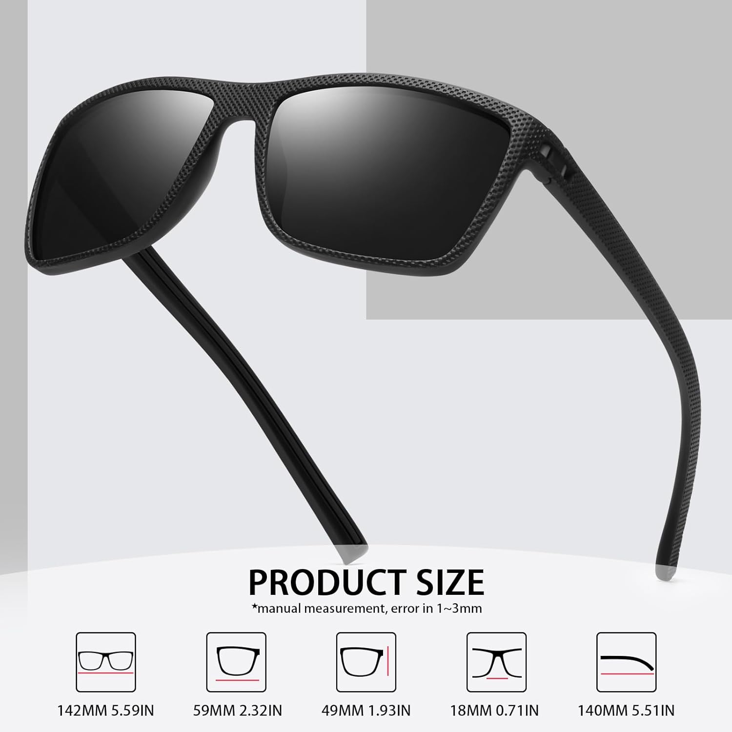 Skiennix Square Polarized Sunglasses - Vintage Style UV Protection Goggles for Men | Lightweight Frame