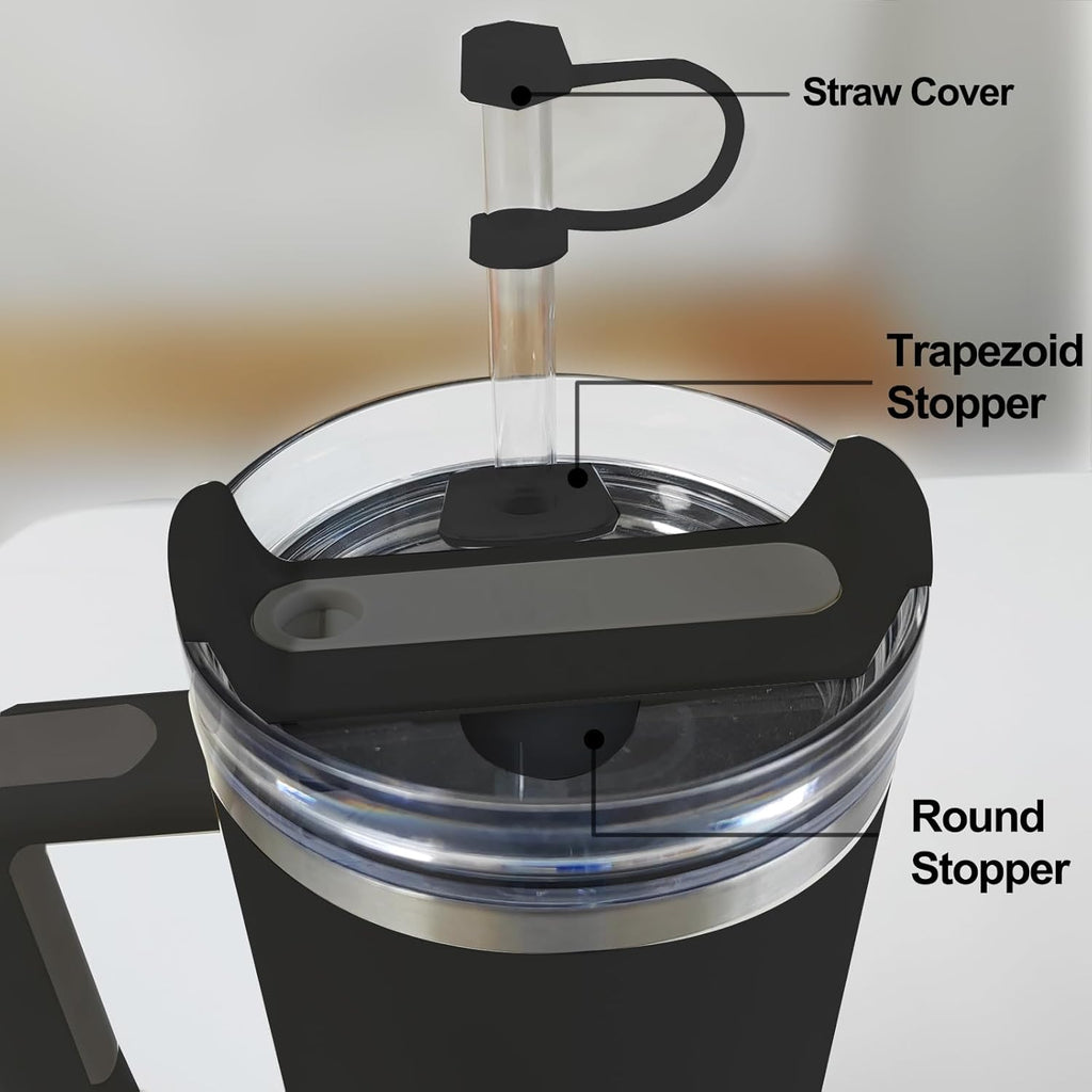 Stanley Silicone Spill Stopper Set - Compatible with 30oz & 40oz Cups | Includes Straw Cover (Set of 2, Black)