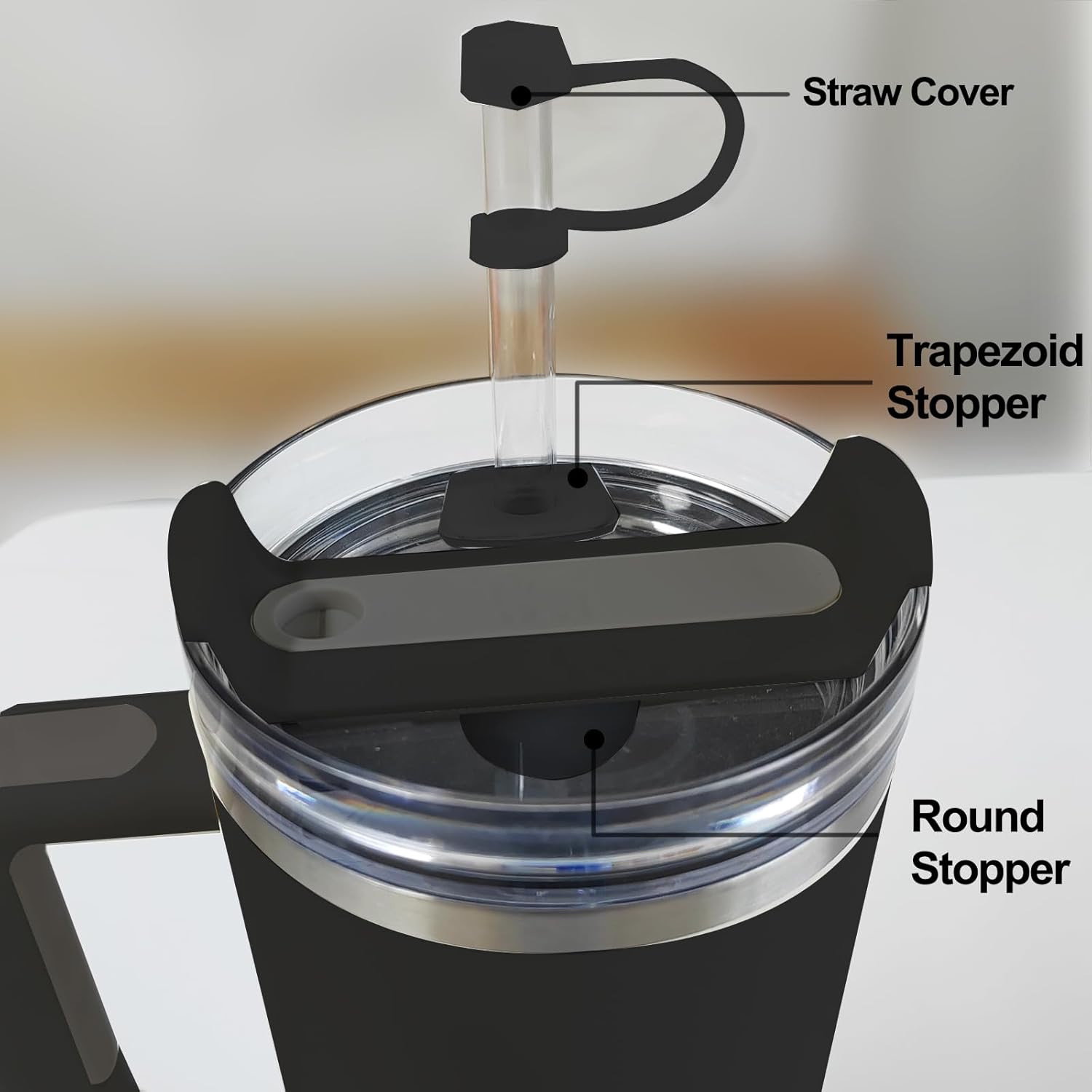 Stanley Silicone Spill Stopper Set - Compatible with 30oz & 40oz Cups | Includes Straw Cover (Set of 2, Black)