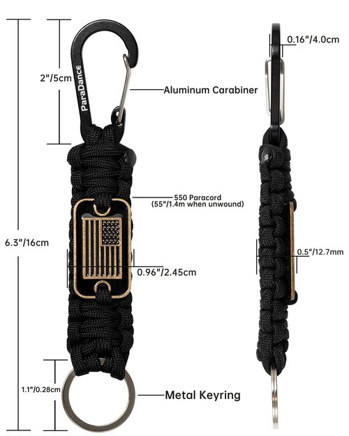 Paracord Keychain Carabiner with Cool USA Flag Men/Women, Military Braided Key Chain with Hook Clip Ring, Heavy Duty Key Lanyard for Car Keys/Backpack, Camping Hiking, 2-Pcs (Green & Camo)
