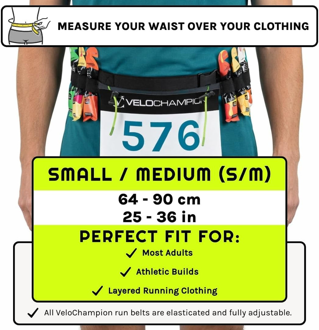 VeloChampion Lightweight Running Belt | Elasticated Fit with 6 Energy Gel Loops - No Pins Needed