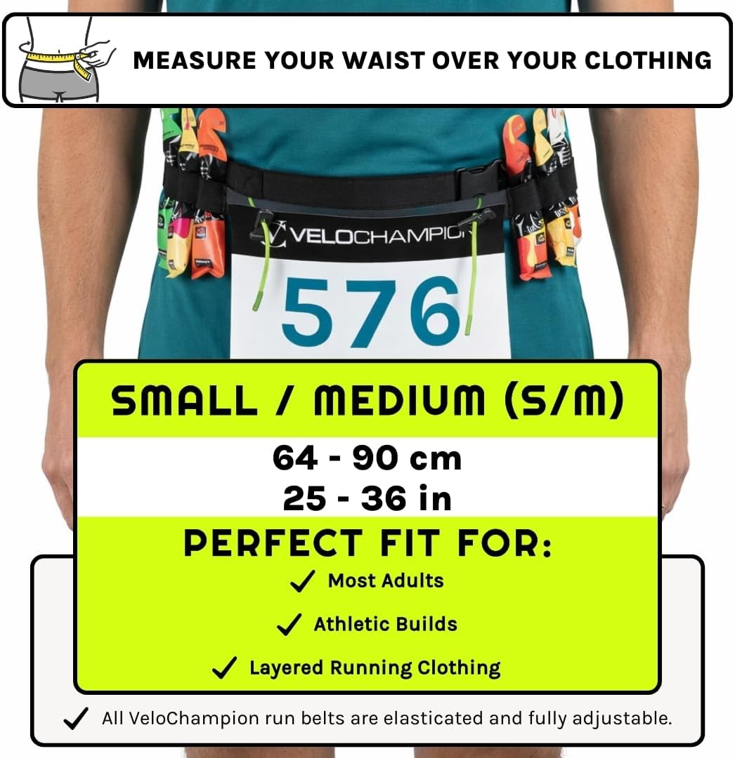 VeloChampion Lightweight Running Belt | Elasticated Fit with 6 Energy Gel Loops - No Pins Needed