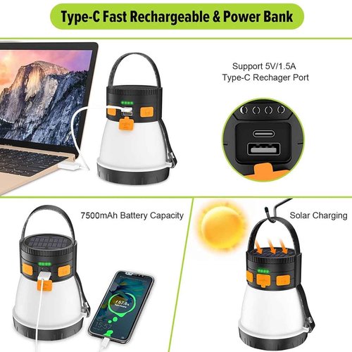 2 Pack LED Camping Lantern, 1500 Lumens Camping Lantern Rechargeable with Solar Panel Charging, Waterproof, 8 Light Modes, 7500mAh Power Bank, Camping Flashlight for Hurricane Emergency, Outdoor