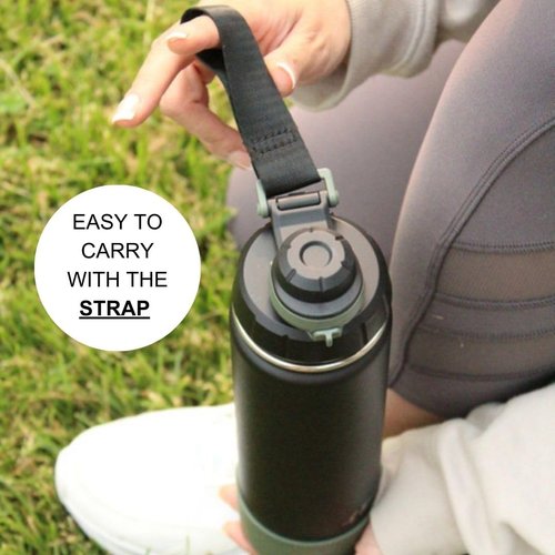 FAZLANIX 650ml/22oz Stainless Steel Water Bottle with Sports & Straw Lids Insulated Double Walled Metal Flask Leakproof Silicon Base Keep Drinks Hot Cold for Sports Gym Bike Camping Adult Men Women