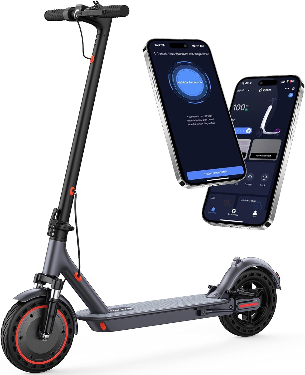 VOLPAM Electric Scooter - Dual Suspension, 500W/800W Motor, 19/22 MPH, Long Range 60/40/31/23 Miles, Max Load 264 lbs