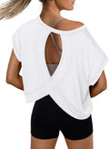AUTOMET Women's Open Back Crop Top - Cute Short Sleeve Athletic Shirt for Gym & Yoga | Summer Style