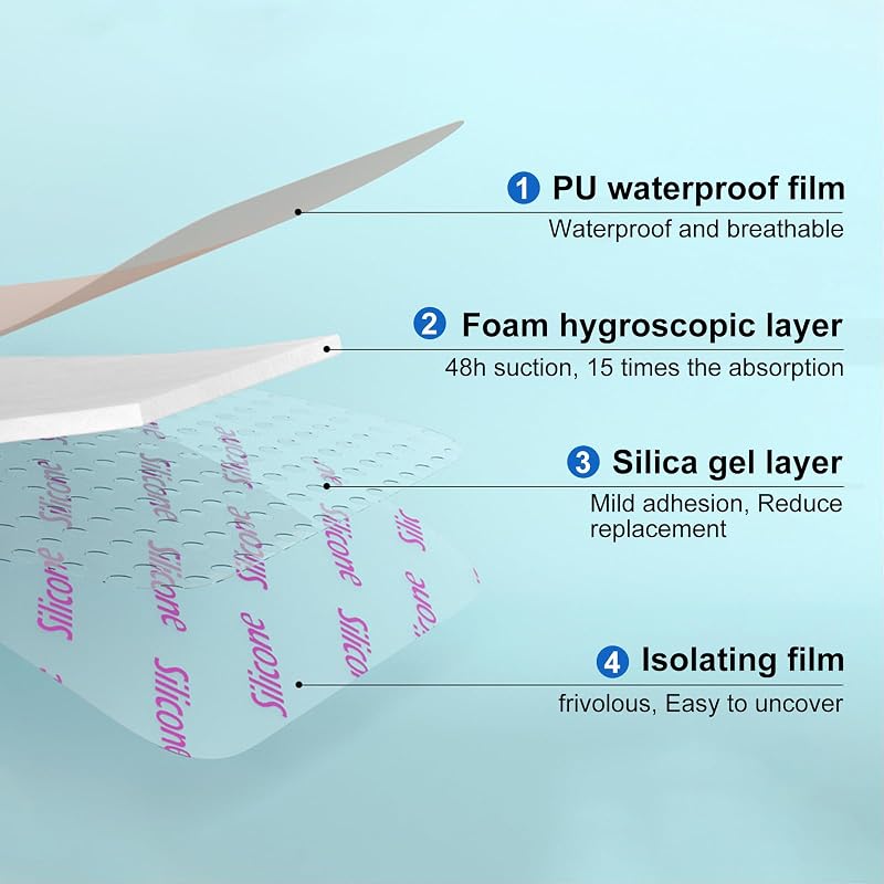 Silicone Foam Dressing 4x6 Bed Sore Bandages, Waterproof Wound Patches