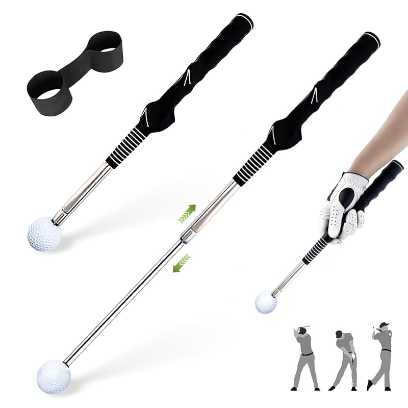 Golf Swing Trainer with Grip Trainer - Retractable Practice Aid